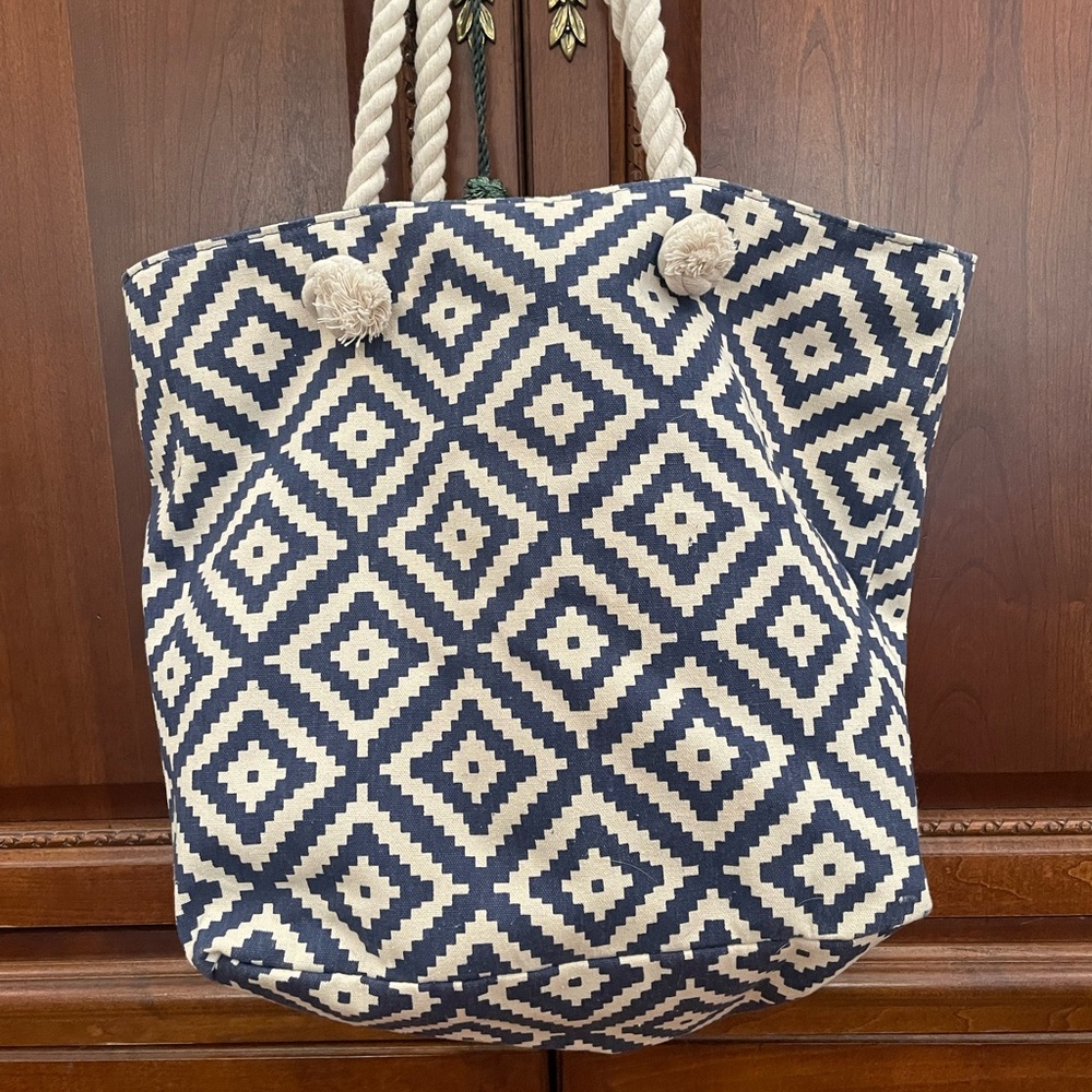 Summer and Rose Navy and White Geometric Tote Bag